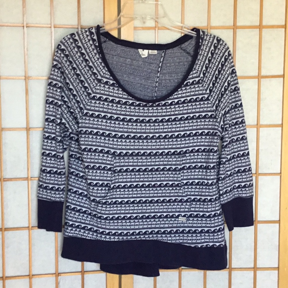 Roxy Long Sleeve Navy Wave Print Sweatshirt Size M Junior